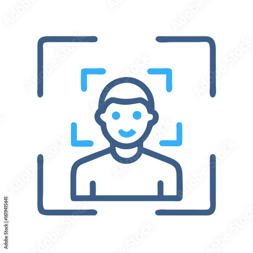Biometric facial recognition scan with a smiling individual