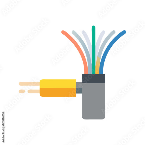 Stylized electrical cable with multiple wires against black backdrop