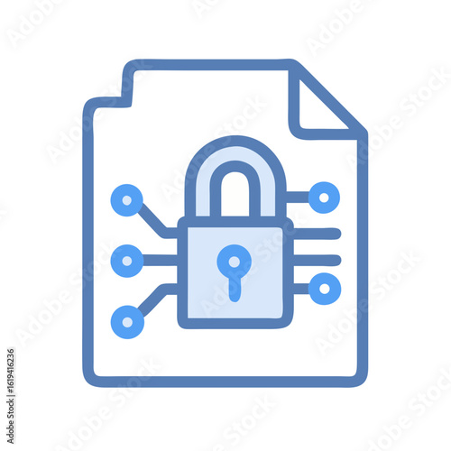 Digital file security with padlock icon and data connection