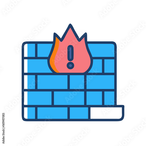 Firewall breach detected security vulnerability network error icon flat
