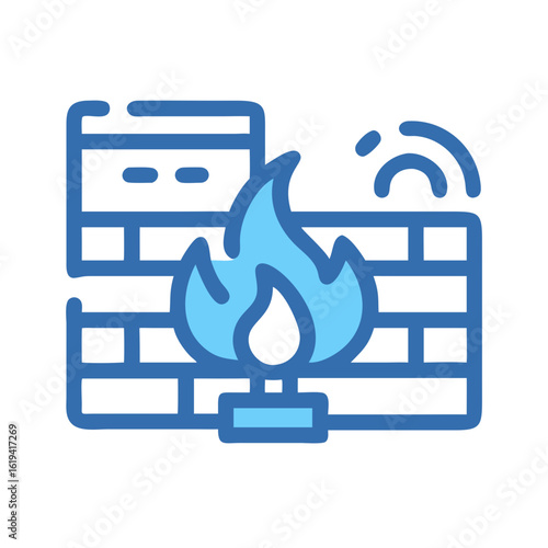 Firewall Network Security with Burning Flame and Wireless Signal