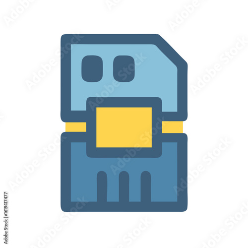 Stylized blue and yellow SD memory card illustration