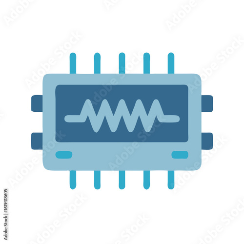 Stylized blue integrated circuit board on a black background