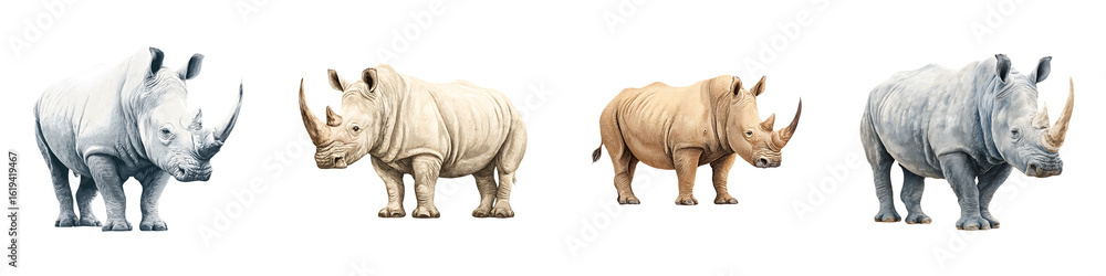 Obraz premium Rhinoceros Realistic Illustration Set on White