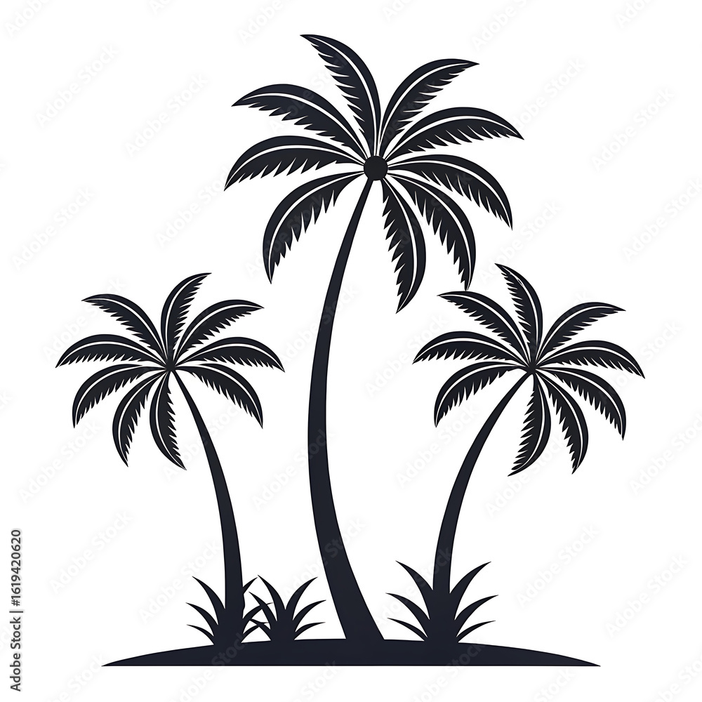 Naklejka premium Three silhouette palm trees on a white background