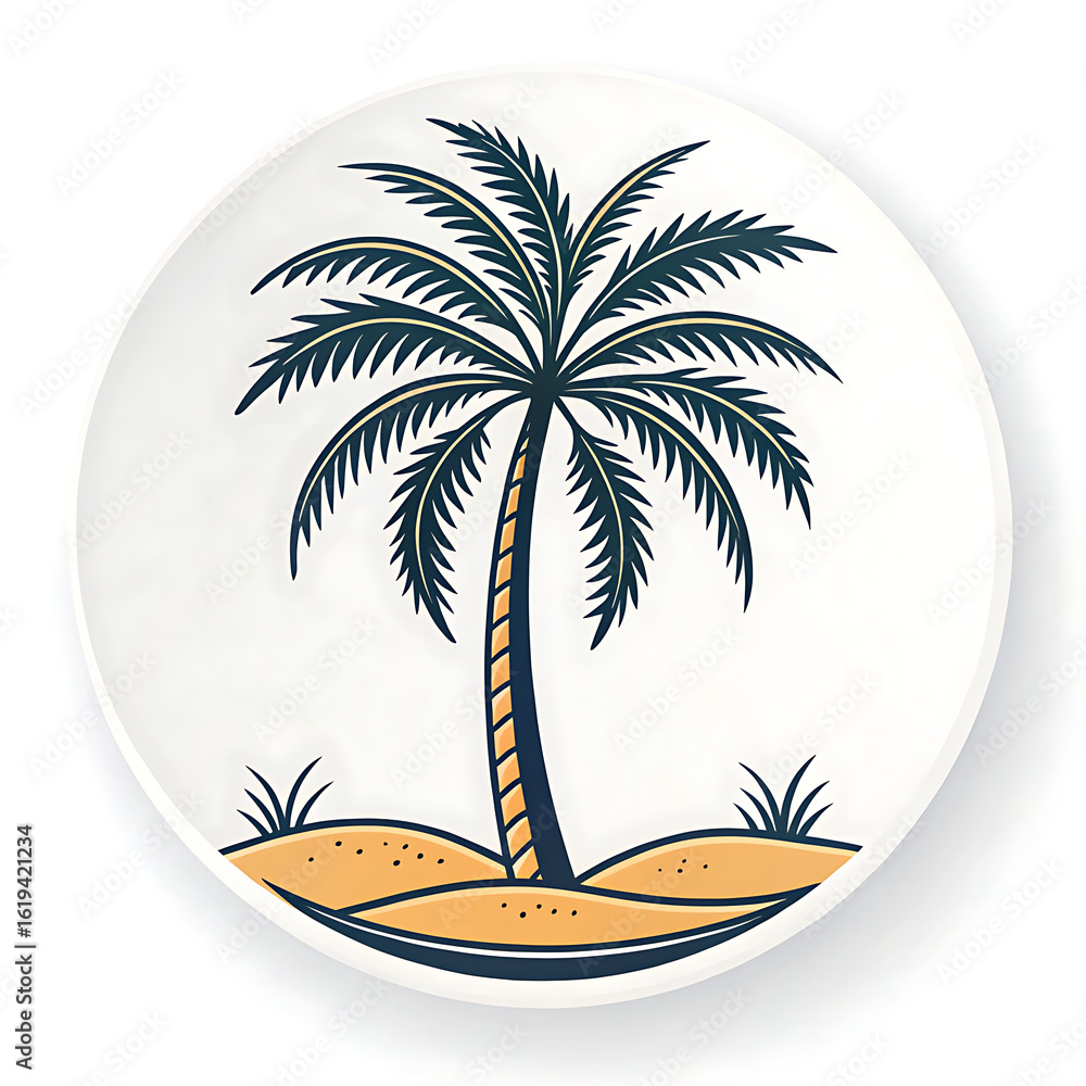 Obraz premium Stylized palm tree illustration on a white circular background