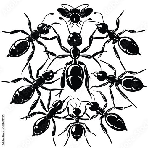 black ants isolated on white illustration