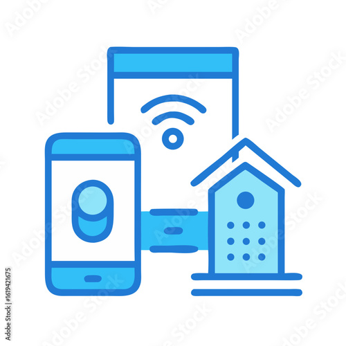 Smart home automation controlled via mobile devices icon vector