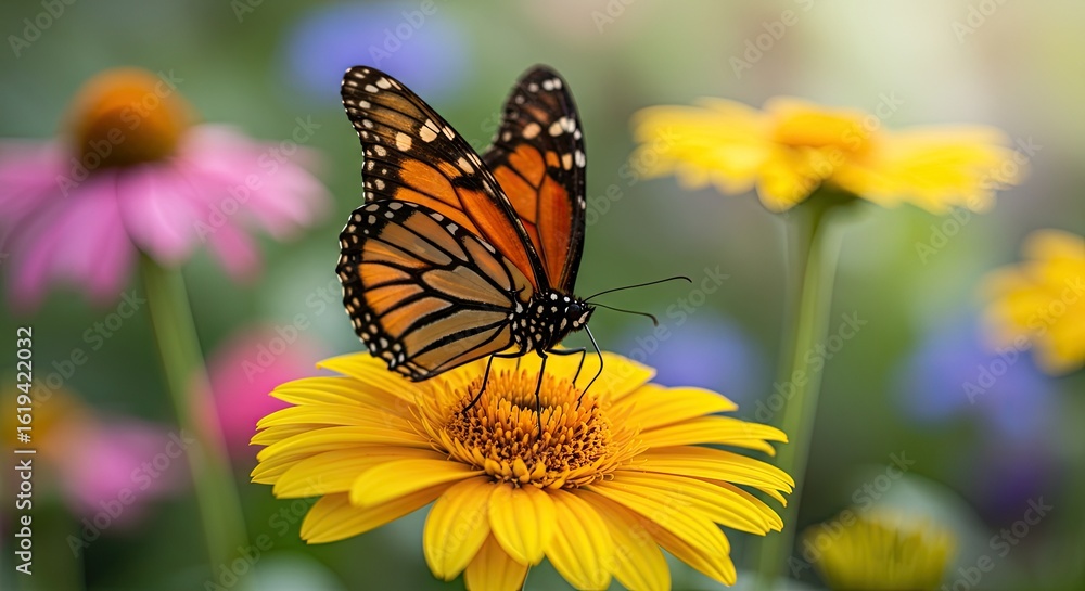Fototapeta premium Monarch butterfly on a yellow flower