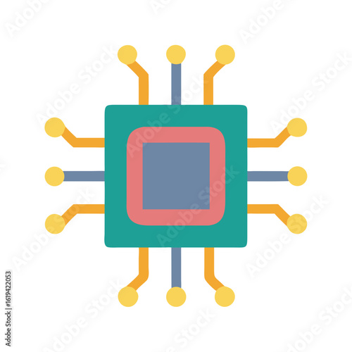 Flat illustration of a computer chip on black background
