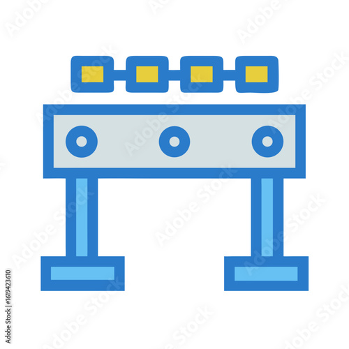 Stylized conveyor belt illustration with blue and yellow accents