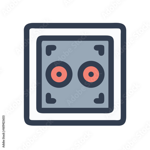 Robotic face icon in blue grey and red color