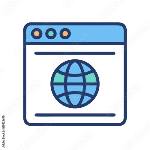 Internet browser window with a globe icon in center