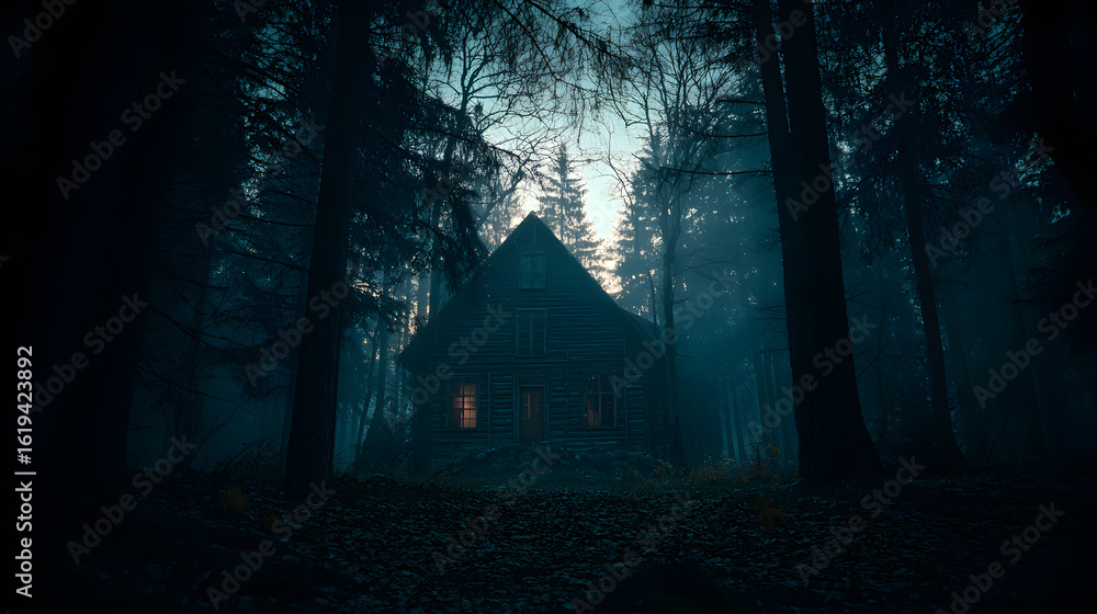 Fototapeta premium scary house in mysterious horror forest