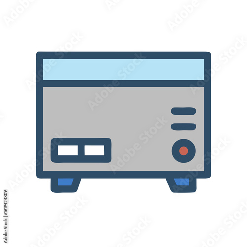 Cute cartoon icon of an industrial ultrasonic cleaner machine