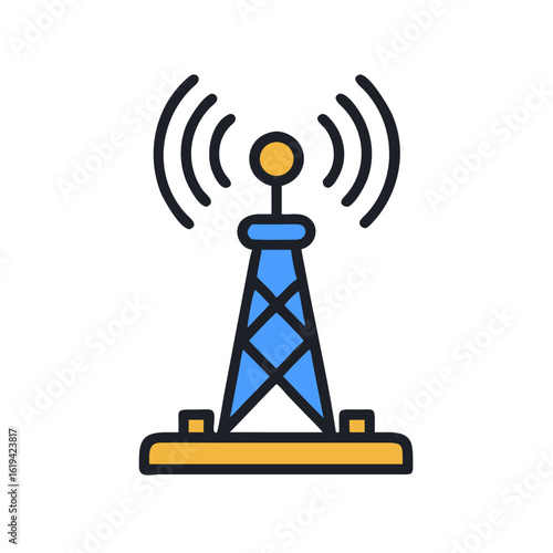 Vibrant Wireless Communication Tower Icon with Black Background Design