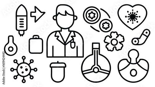 Health checkup icon set. Contains such icons as hospital, doctor, nurse, stethoscope, instruments, research, organs, tests, viruses, lung, liver, brain, eye, hearing, kidneys, stomach and more
