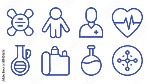Health checkup icon set. Contains such icons as hospital, doctor, nurse, stethoscope, instruments, research, organs, tests, viruses, lung, liver, brain, eye, hearing, kidneys, stomach and more
