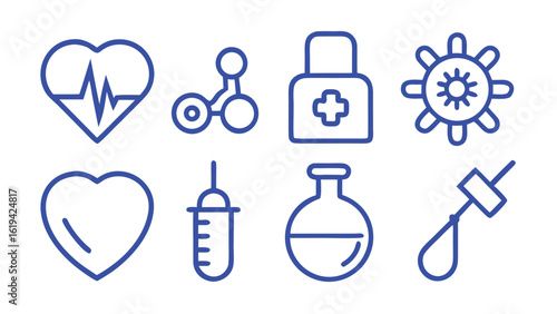 Health checkup icon set. Contains such icons as hospital, doctor, nurse, stethoscope, instruments, research, organs, tests, viruses, lung, liver, brain, eye, hearing, kidneys, stomach and more
