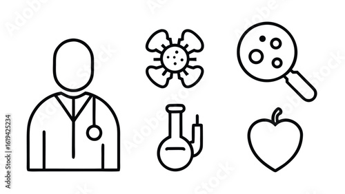 Health checkup icon set. Contains such icons as hospital, doctor, nurse, stethoscope, instruments, research, organs, tests, viruses, lung, liver, brain, eye, hearing, kidneys, stomach and more
