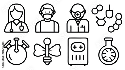 Health checkup icon set. Contains such icons as hospital, doctor, nurse, stethoscope, instruments, research, organs, tests, viruses, lung, liver, brain, eye, hearing, kidneys, stomach and more
