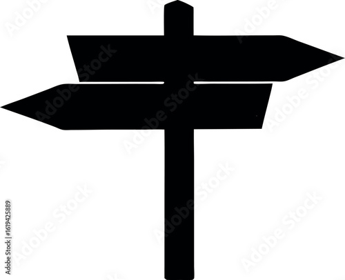 wooden signpost arrow silhouette vector, road direction black symbol, 