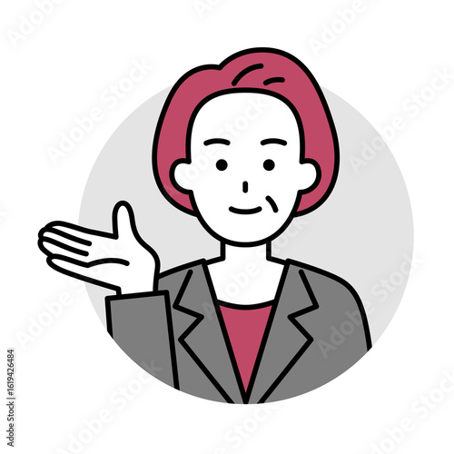中年のスーツの女性のアイコン（案内）