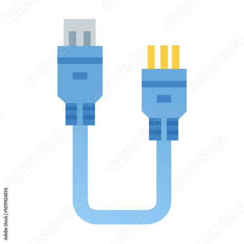 Blue USB cable illustration isolated on a black background