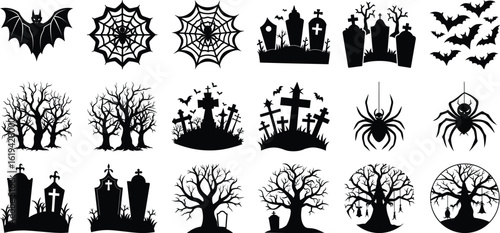 Halloween witch silhouette set ,vector element bundle