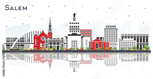 Salem Oregon City Skyline with Color Buildings Isolated on White. Illustration. Salem USA Cityscape with Landmarks. Business Travel and Tourism Concept with Modern Architecture.