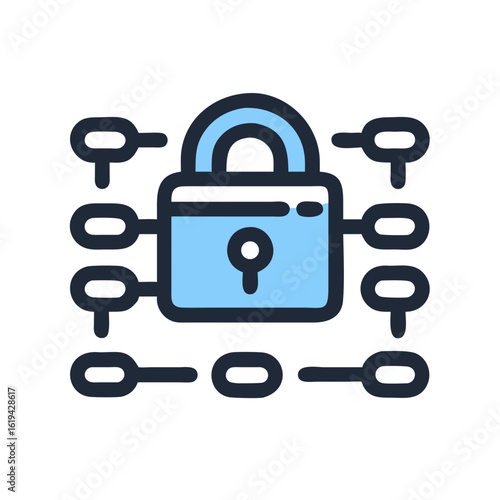 Blockchain security padlock icon in trendy flat design style