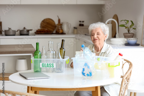 Senior woman with container...