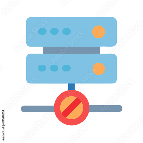 Flat vector icon showing disabled server connection access denied