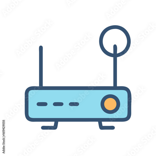 Stylized internet router illustration against a black background graphic
