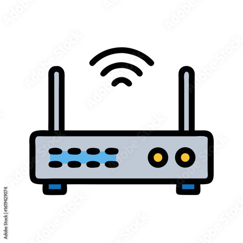 Stylized internet router illustration on a black background