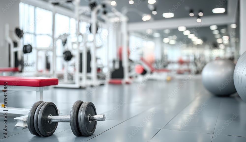 Fototapeta premium Empty gym interior, fitness equipment