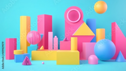 Abstract geometric shapes composition in vibrant colors.