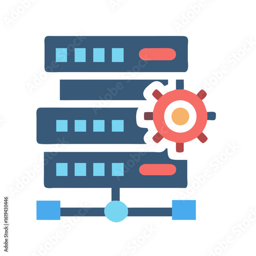Server stack with gear icon, database management and configuration
