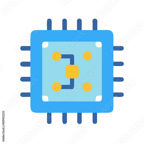 Simple blue computer processor graphic on solid black background