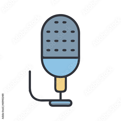 Retro podcast microphone design illustration in bold flat style