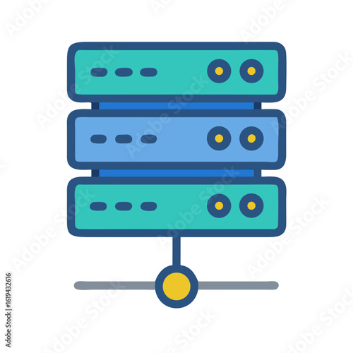 Colorful server stack icon against a black background design