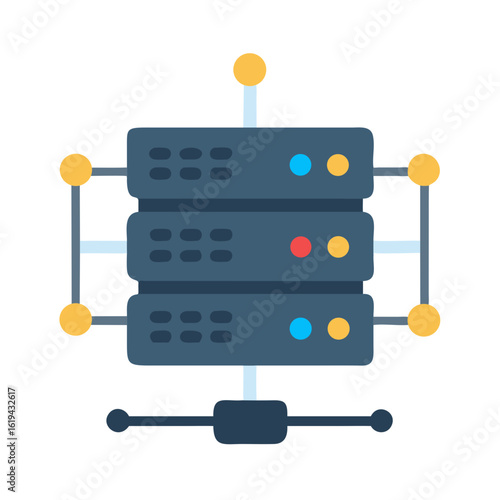 Isolated vector illustration of server rack data center connected network