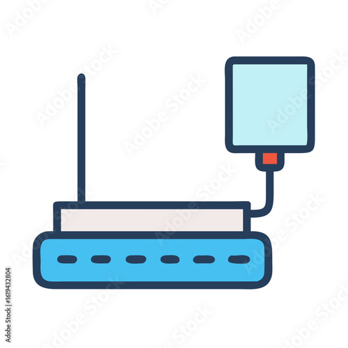 Stylized flat design illustration of internet router device