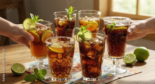 Refreshing drinks with lime and mint