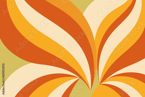 Retro abstract background with curved orange yellow and cream stripes
