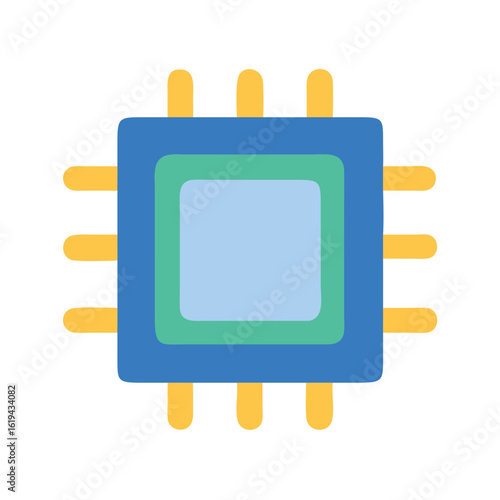 Stylized computer chip illustration with connectors against black backdrop