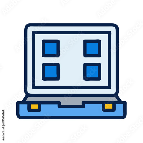 Open blue briefcase illustration with four smaller inner compartments