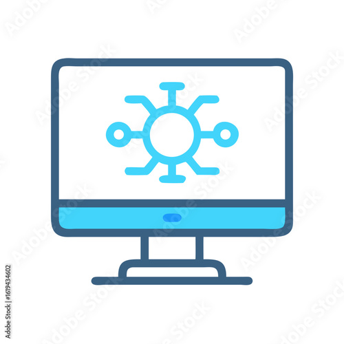 Connected computer displaying digital network data on a screen
