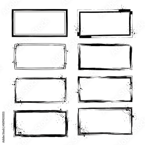 Eight Unique Rectangular Frames with Splatter Effect and Varied Outlines