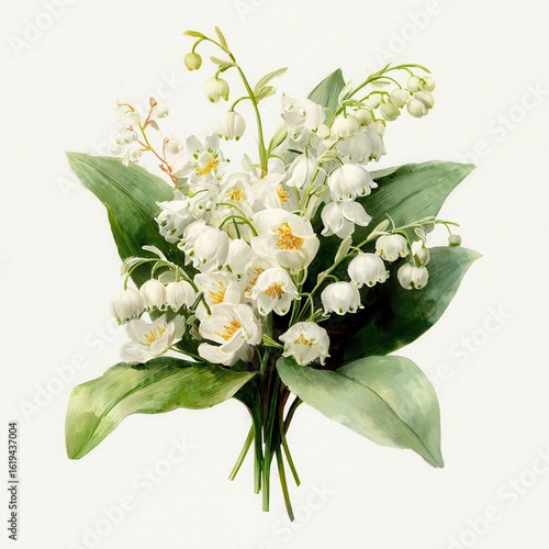 Delicate white lily bouquet, detailed illustration